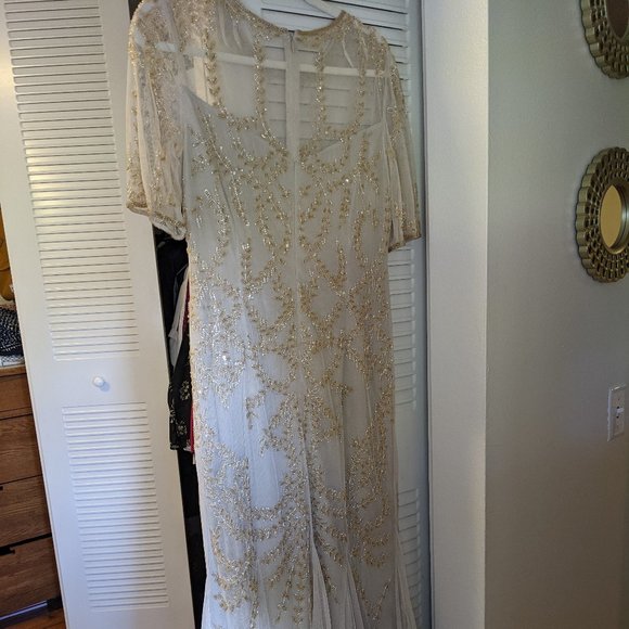 Adrianna Papell Beaded Trumpet Gown In Biscotti - Picture 4 of 10